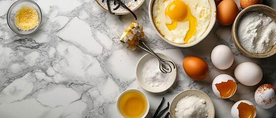 French Patisserie Crème Brûlée Ingredients on Marble

