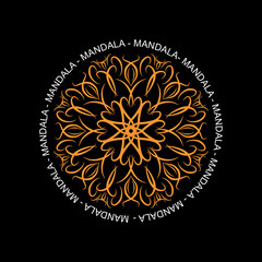 Round mandala on black isolated background for fabric