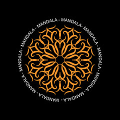 Round mandala on black isolated background for fabric