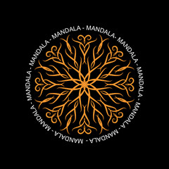 Round mandala on black isolated background for fabric