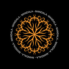 Round mandala on black isolated background for fabric