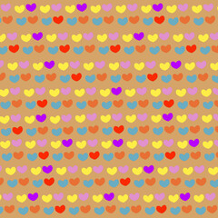 Seamless yellow pattern with colored hearts