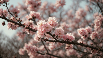 a photo that captures the subtle signs of spring, such as buds on trees, emerging leaves, or a gentle breeze rustling through blossoming branches