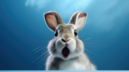 photo portrait of bunny or rabbit on blue background for digital printing wallpaper, custom design,...