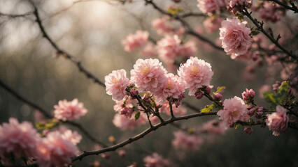 Obraz premium a photo that captures the subtle signs of spring, such as buds on trees, emerging leaves, or a gentle breeze rustling through blossoming branches