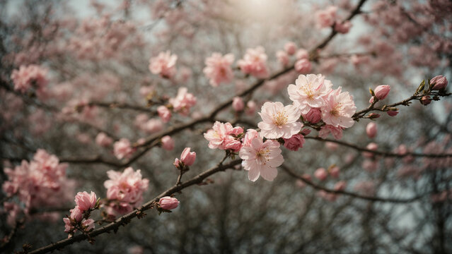 a photo that captures the subtle signs of spring, such as buds on trees, emerging leaves, or a gentle breeze rustling through blossoming branches