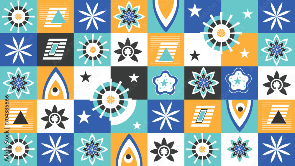 Poster trendy colorful geometric pattern design, neo geo abstract pattern design, colourful texture pattern