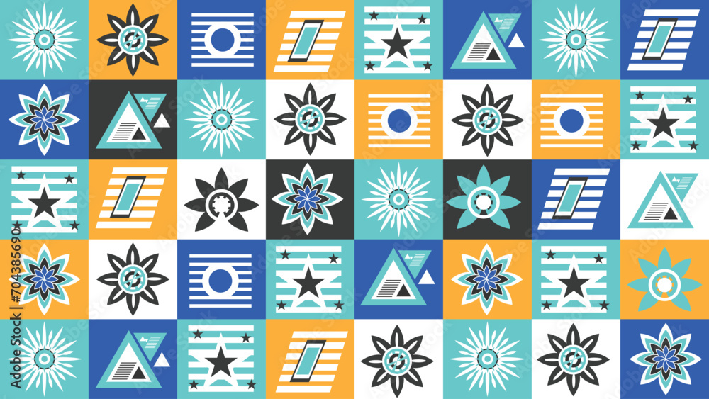 Poster trendy colorful geometric pattern design, neo geo abstract pattern design, colourful texture pattern