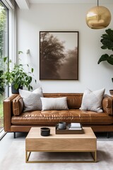 brown leather sofa in a modern living room