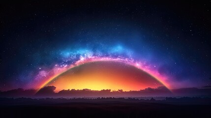 Naklejka na ściany i meble Vibrant Rainbow Illuminates the Night Sky. A Mesmerizing Spectacle 