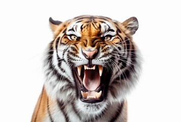 roaring tiger isolated on white background. generative ai