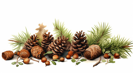 acorns and pinecones add illustrations of acorns and pine cones on white background