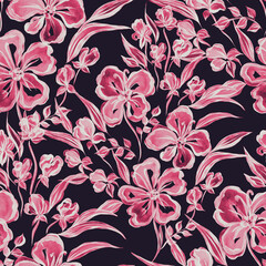 Watercolor seamless pattern with spring floral bouquets. Vintage botanical illustration. Elegant decoration for any kind of a design. Fashion print with colorful abstract flowers. Watercolor texture.	