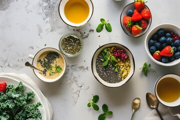 Modern Health Food Display with Chia Puddings and Kale Chips

