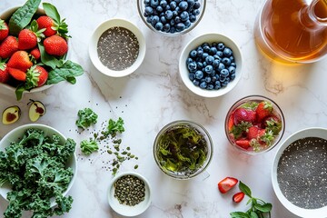 Modern Health Food Display with Chia Puddings and Kale Chips

