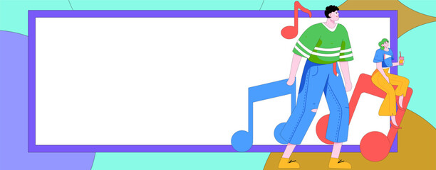Music characters scene flat vector concept operation illustration
