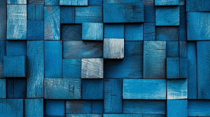 abstract blue background with wooden squares and rectangles