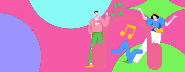 Music characters scene flat vector concept operation illustration
