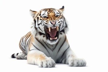 Fototapeta premium roaring tiger isolated on white background. generative ai