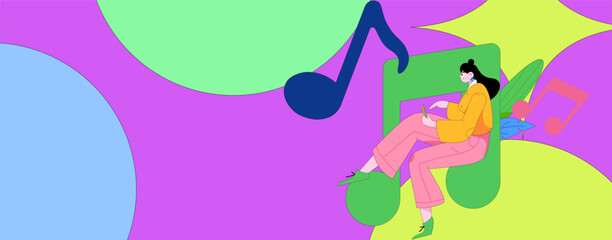 Fototapeta premium Music characters scene flat vector concept operation illustration 