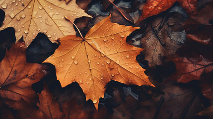 autumn leaves on the ground. fall wallpaper. toned image