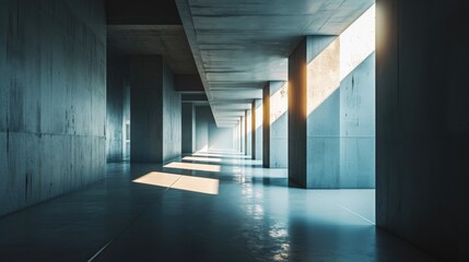 Abstract architecture interior background, empty concrete room with sunlight