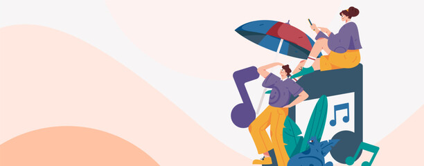 Music characters scene flat vector concept operation illustration
