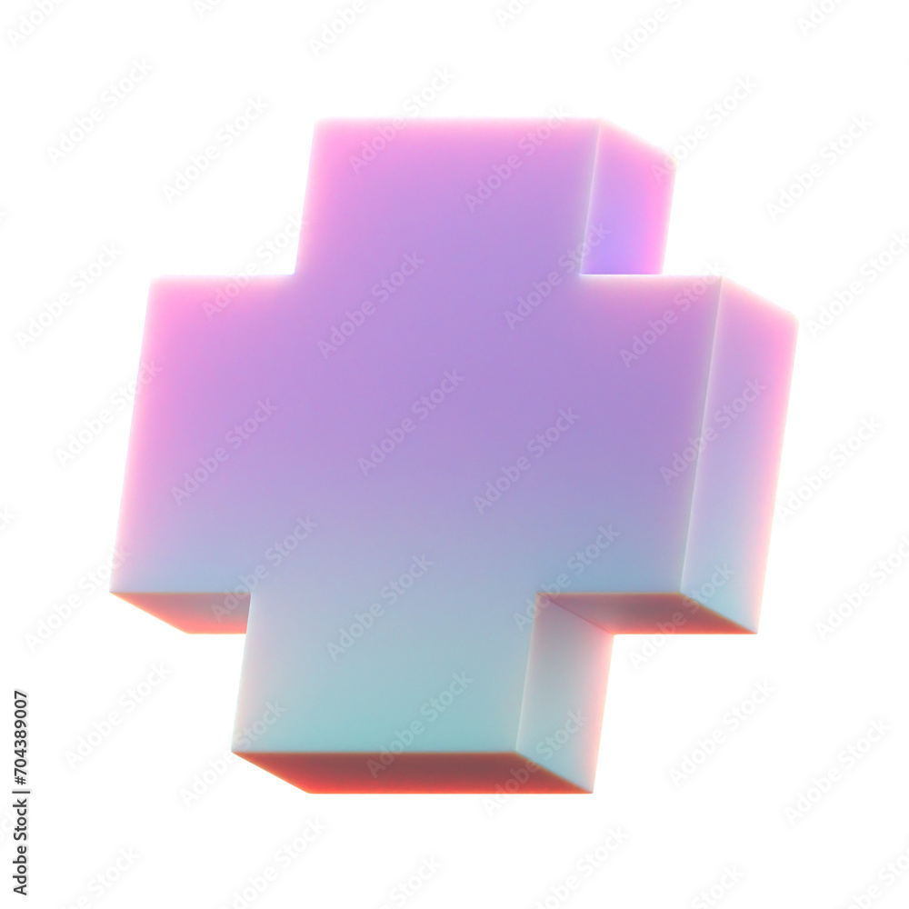 Poster 3d gradient geometric abstract plus sign shape for your design on an isolated background. 3d renderi