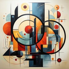 Abstract painting with geometric shapes and bright colors