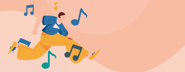 Naklejka premium Music characters scene flat vector concept operation illustration 