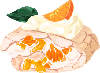 hand-drawn meringue roulade with tangerine, curd, mascarpone and creame cheese