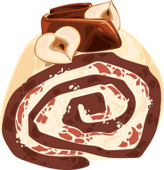 hand-drawn roulade with chocolate praline, caramel and roasted hazelnuts