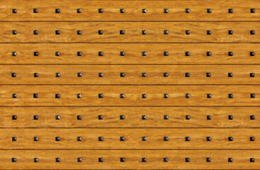 Wooden planks background. Wood texture with antique nails. Seamless texture with wooden pattern
