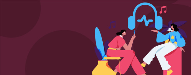 Music characters scene flat vector concept operation illustration
