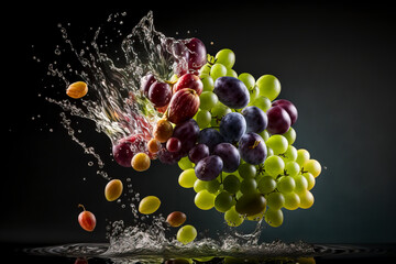 Burst of Fresh Grapes with Water Splash Created with Generative AI Technology