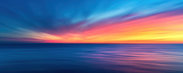 Blue, purple, orange, red, yellow sky - Fantasy vibrant panoramic sunset sky - Gradient rich colors - ethereal dreamy summer sunset or sunrise sky. Uplifting and peaceful sky.