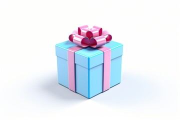 Gift box with ribbon bow on white background. 3D cartoon illustration