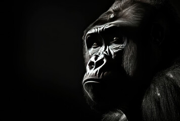 Black and White Photo of a Gorilla in Its Natural Habitat