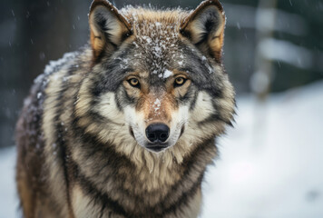 Naklejka na ściany i meble Majestic Wolf Staring at Camera in Snowy Landscape