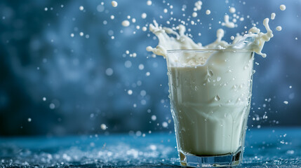 glass of milk, blu background