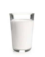Glass of milk on white background