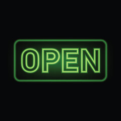 Open neon sign. Vector illustration