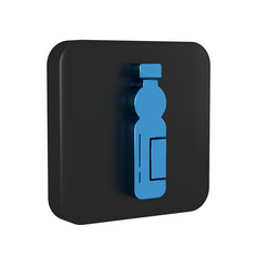 Blue Bottle of water icon isolated on transparent background. Soda aqua drink sign. Black square button.