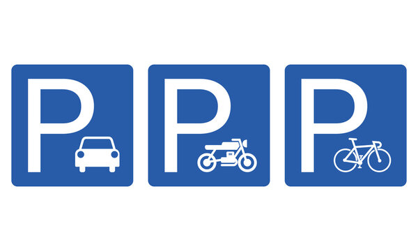 Printable bundle set rectangle blue simple parking sign for car, motorcycle, bike and bicycle