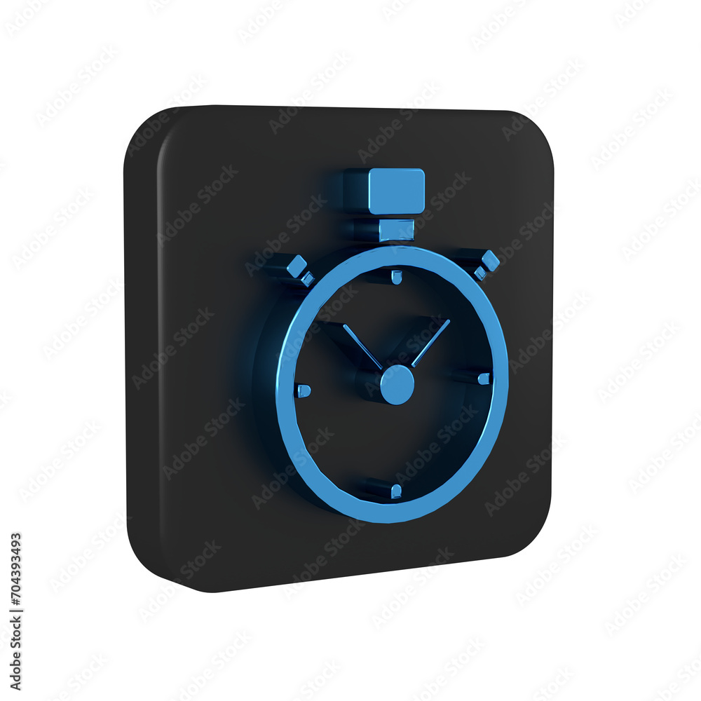 Poster blue stopwatch icon isolated on transparent background. time timer sign. chronometer sign. black squ