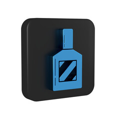 Blue Aftershave icon isolated on transparent background. Cologne spray icon. Male perfume bottle. Black square button.