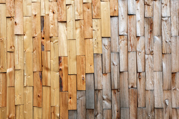 The surface is made of chopped wooden bars of natural color.