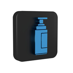 Blue Cream or lotion cosmetic tube icon isolated on transparent background. Body care products for men. Black square button.