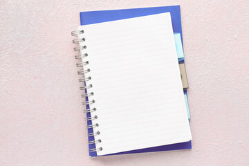 Blank open notebook on light background