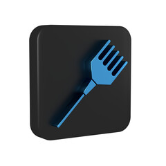 Blue Hairbrush icon isolated on transparent background. Comb hair sign. Barber symbol. Black square button.